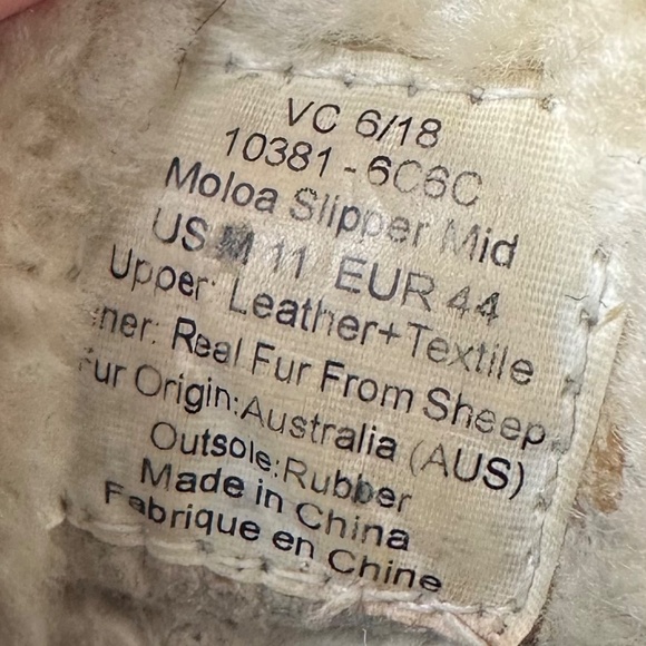 Olukai Moloa Slippers Mid Mens Sz 11 Leather Wool Shearling Gray Moccasins - Picture 8 of 8